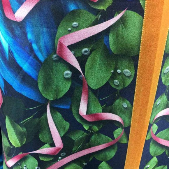 Peacock Feathers, Pink Rose & Wings Long Pure Silk Scarf - Picture 16 of 17